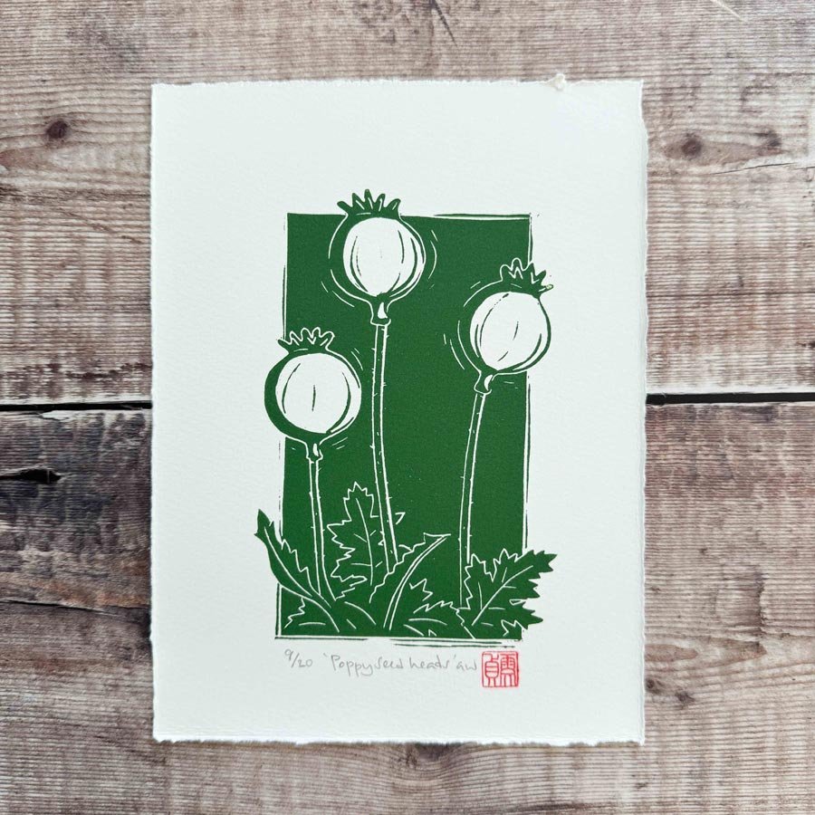 Poppy Seed Head Linocut Print – August Birth Flower Art - Image 3
