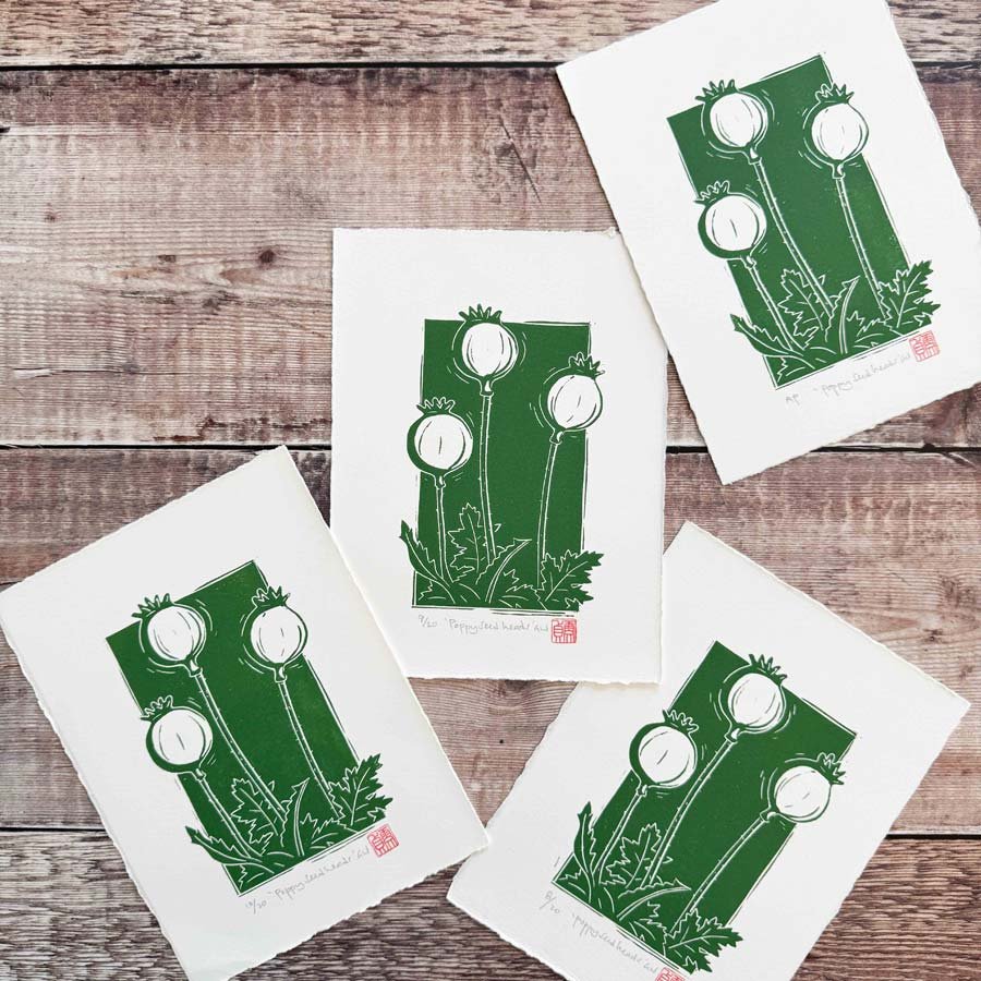 Poppy seed heads_linoprints
