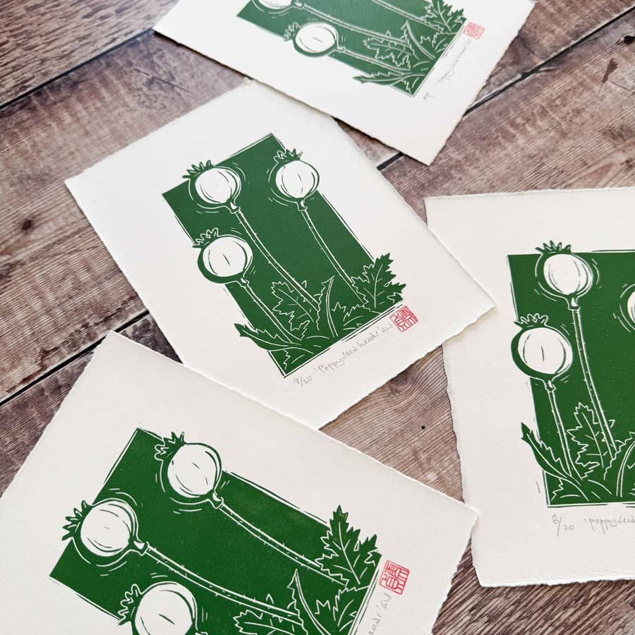Poppy Seed Head Linocut Print – August Birth Flower Art - Image 5