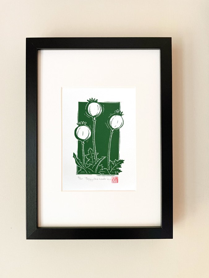 Poppy Seed Head Linocut Print – August Birth Flower Art - Image 6