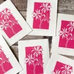 Star magnolia linocut print – fuchsia pink botanical art by Grace Wong