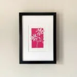 Star magnolia linocut print – fuchsia pink botanical art by Grace Wong