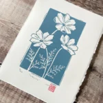 Cosmos flowers linocut print – october birth flower art by Grace Wong