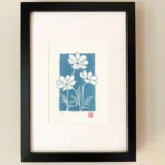 Cosmos flowers linocut print – october birth flower art by Grace Wong