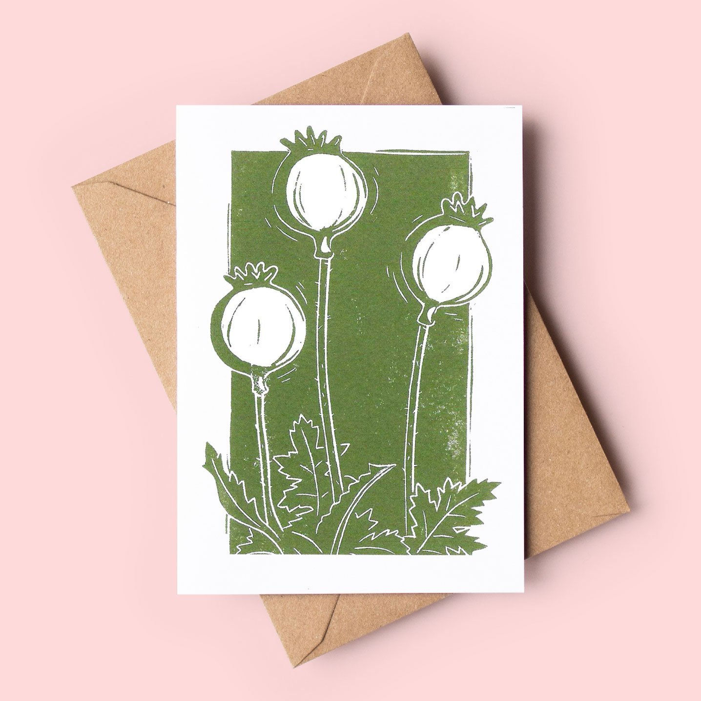 Poppy seedheads greeting card – botanical card by Grace Wong