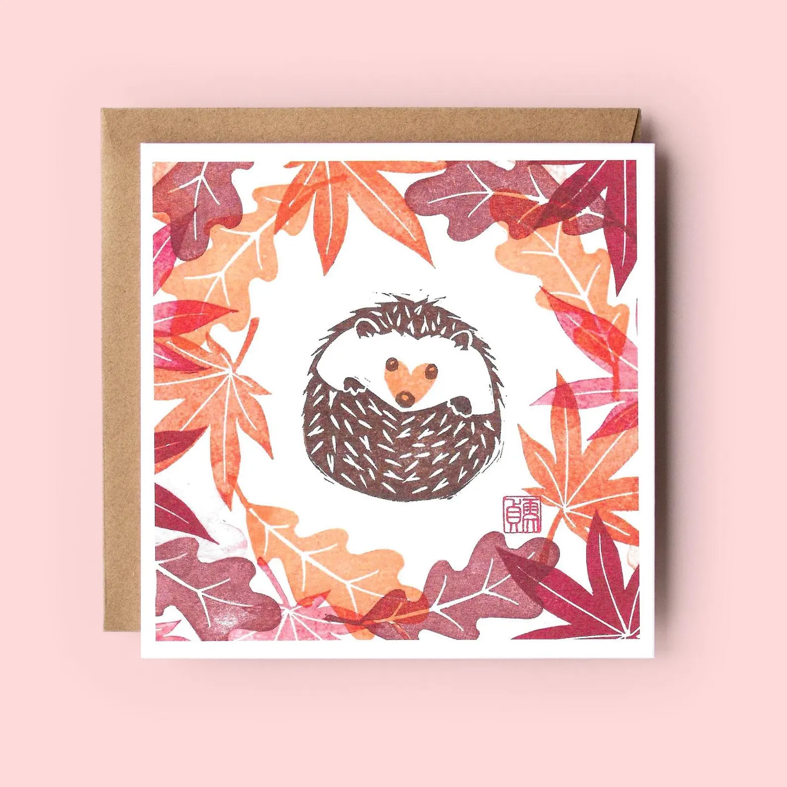 Autumn hedgehog greeting card – cute animal greeting card by Grace Wong
