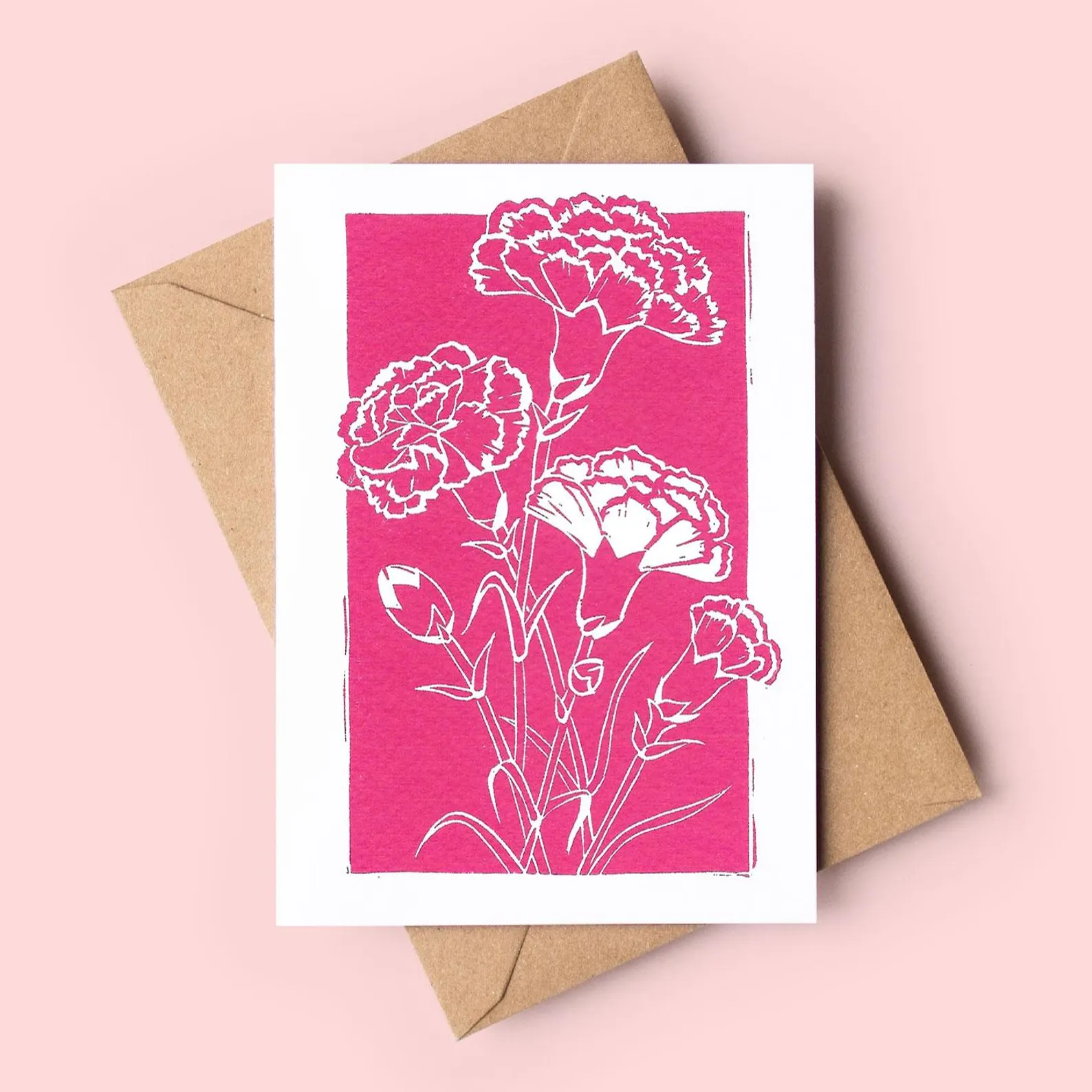 Pink carnation greeting card – botanical flower card by Grace Wong