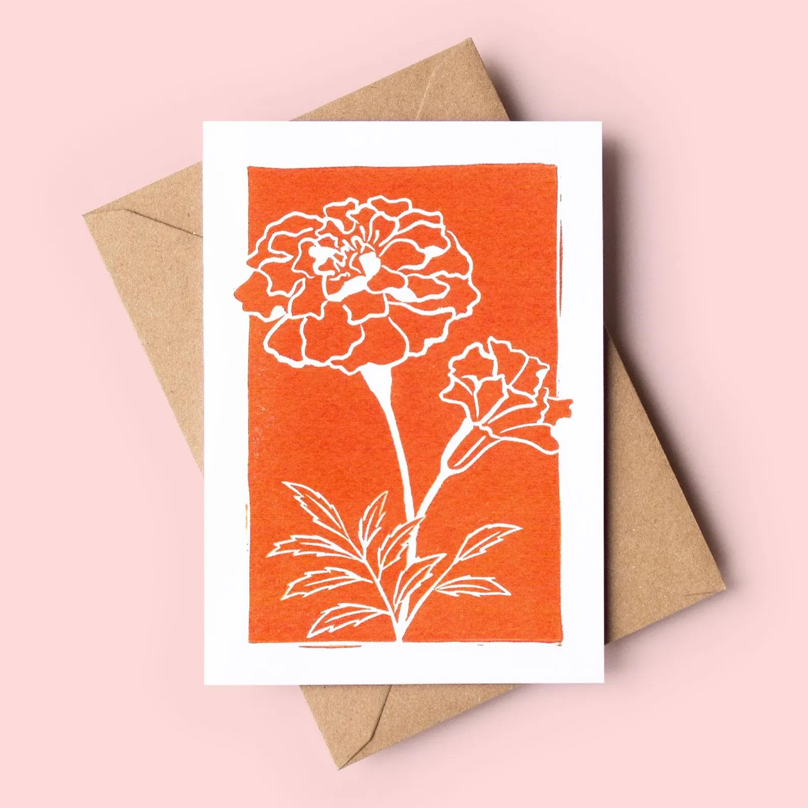 Marigold greeting card – botanical flower card by Grace Wong