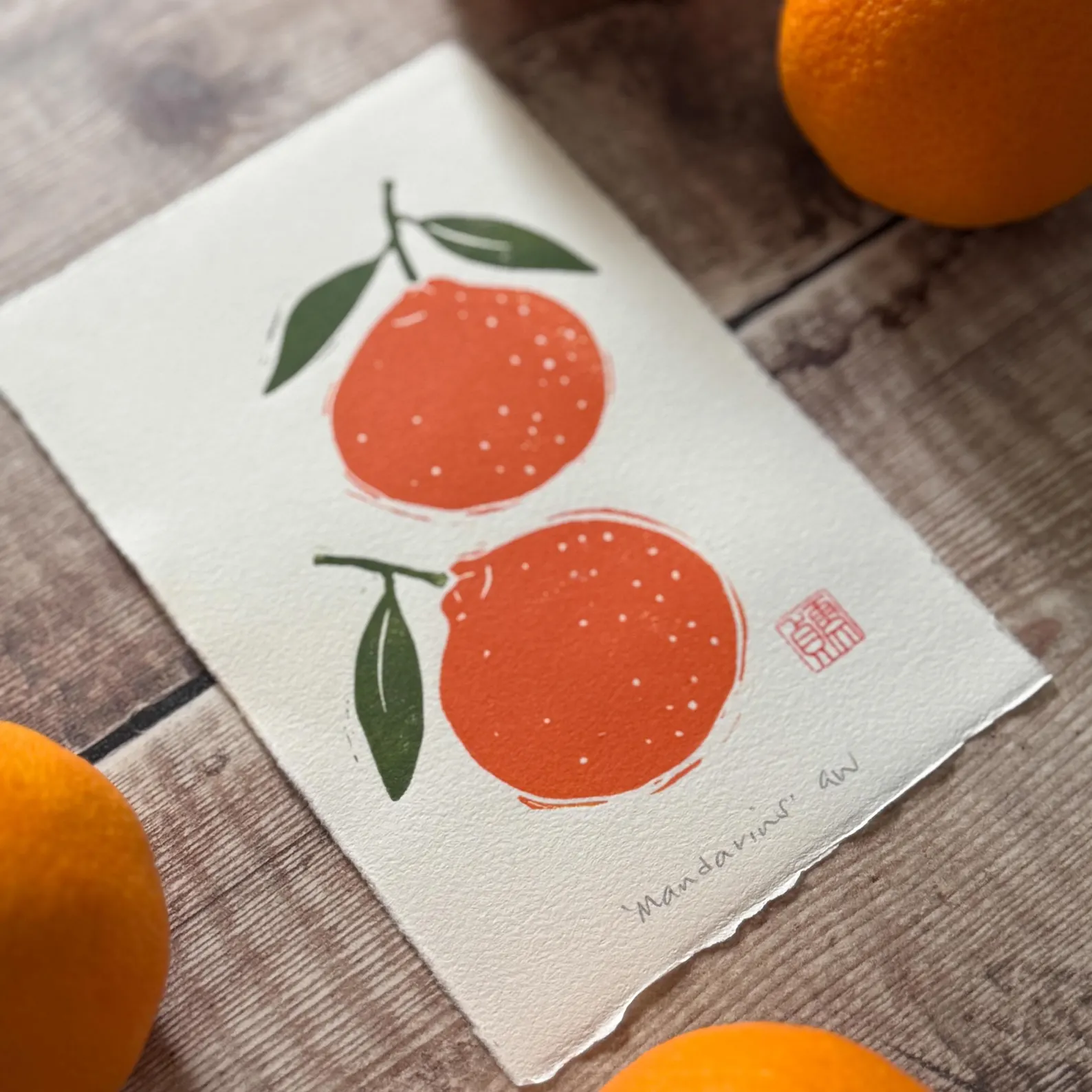 Mandarin Oranges Linocut Print – Lunar New Year Wall Art - Image 4