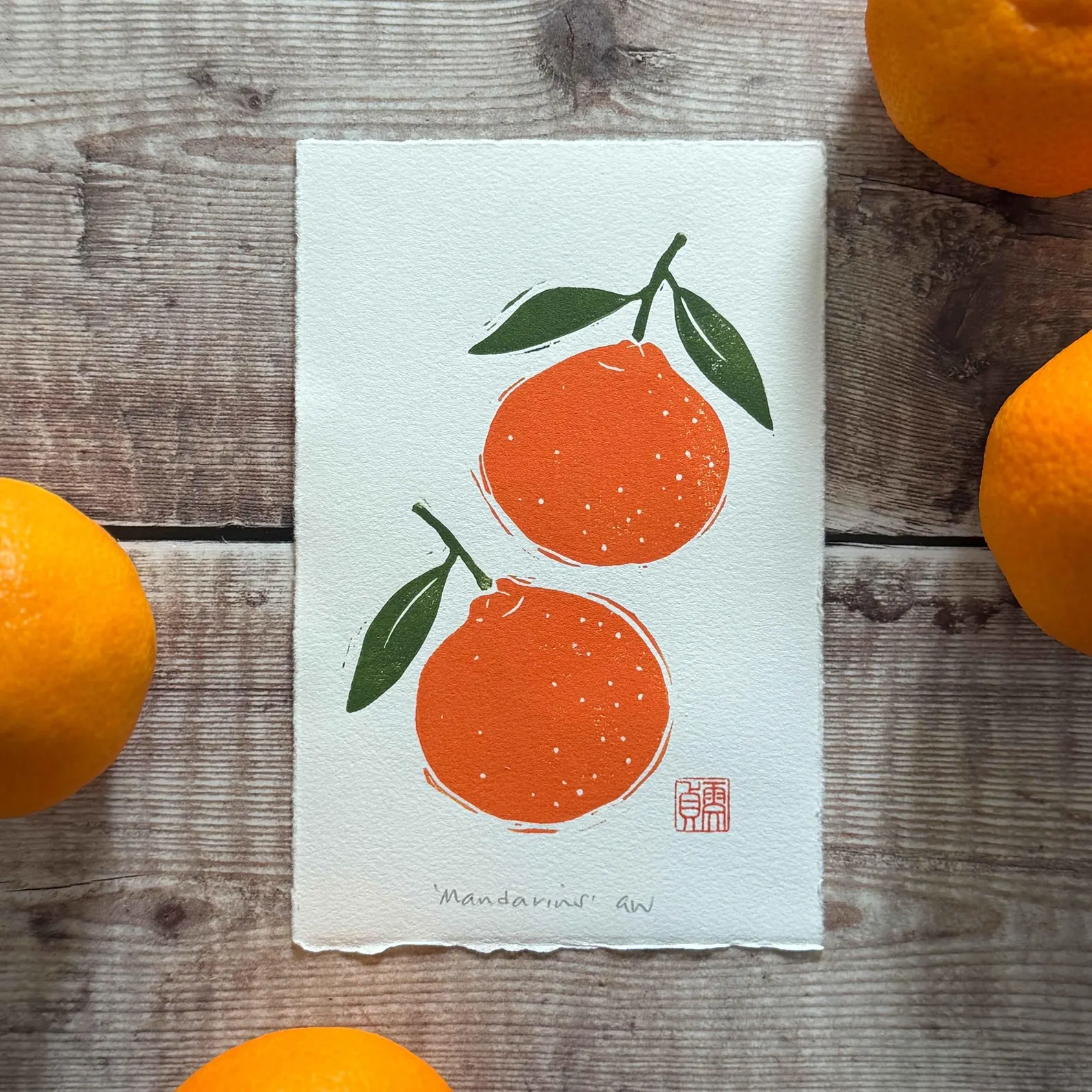 Mandarin Oranges Linocut Print – Lunar New Year Wall Art - Image 3