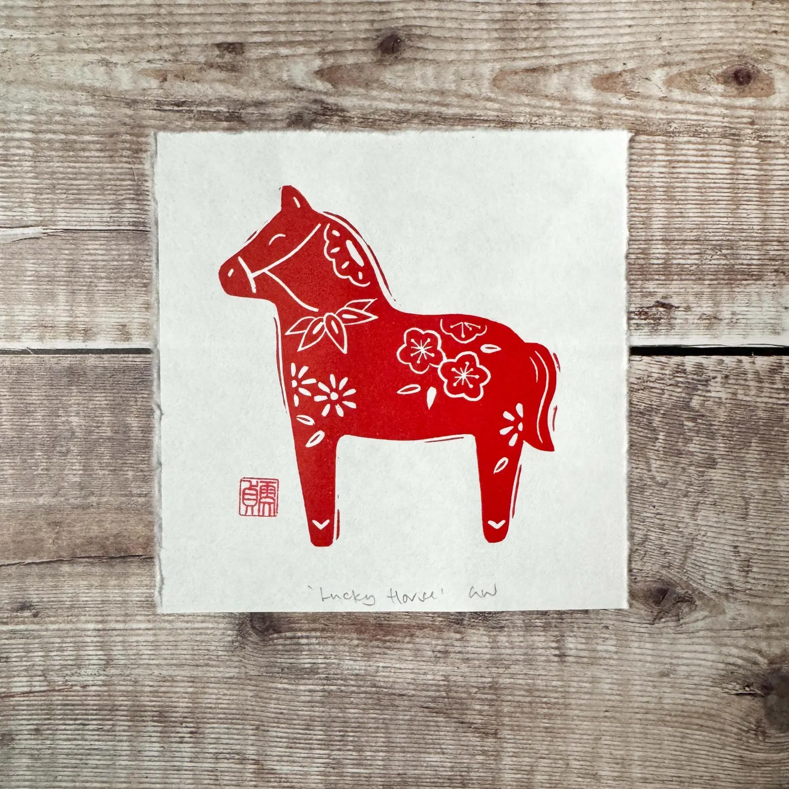Lucky Horse Linocut Print