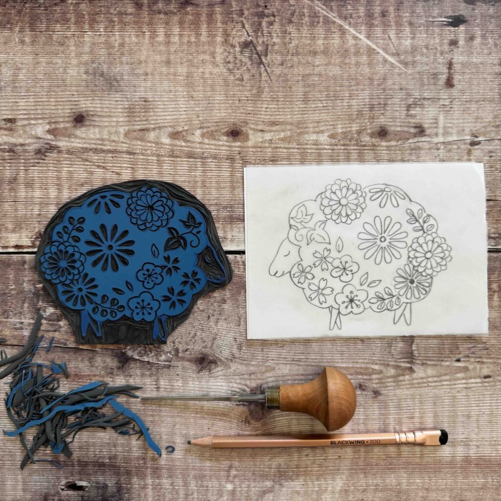 A Carved Lino Block With A Drawingsheep_r